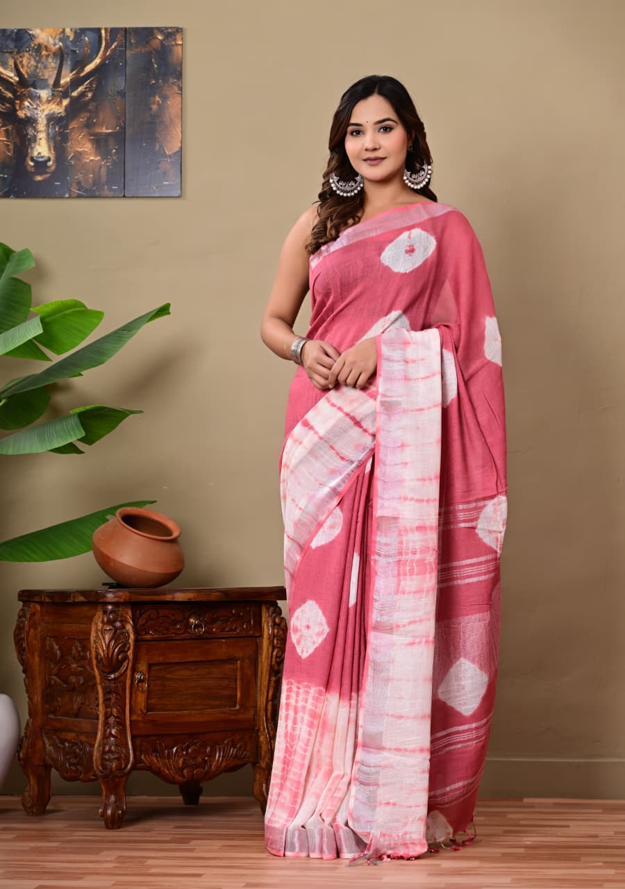 Handblock Print Linen Saree