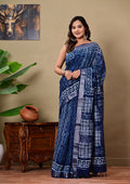 Handblock Print Linen Saree