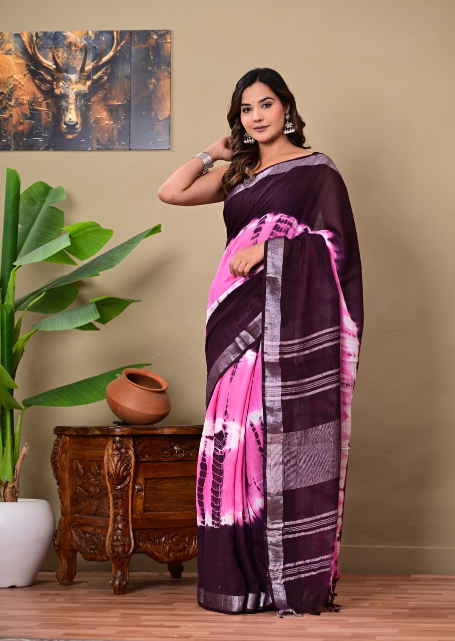 Handblock Print Linen Saree