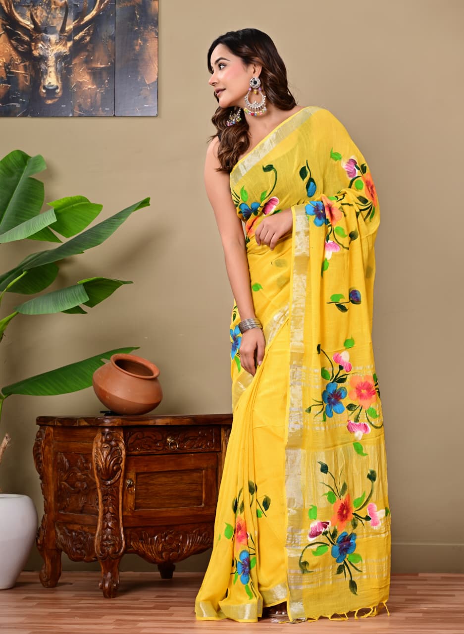 Handblock Print Linen Saree