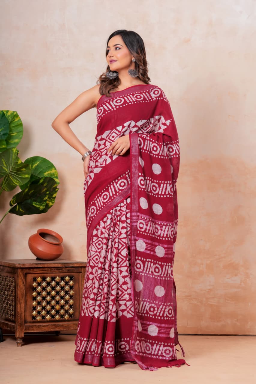 Handblock Print Linen Saree