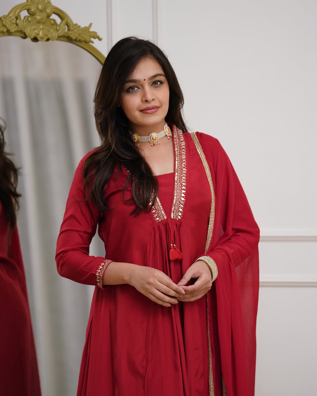 Elegant Red Anarkali Suit Set