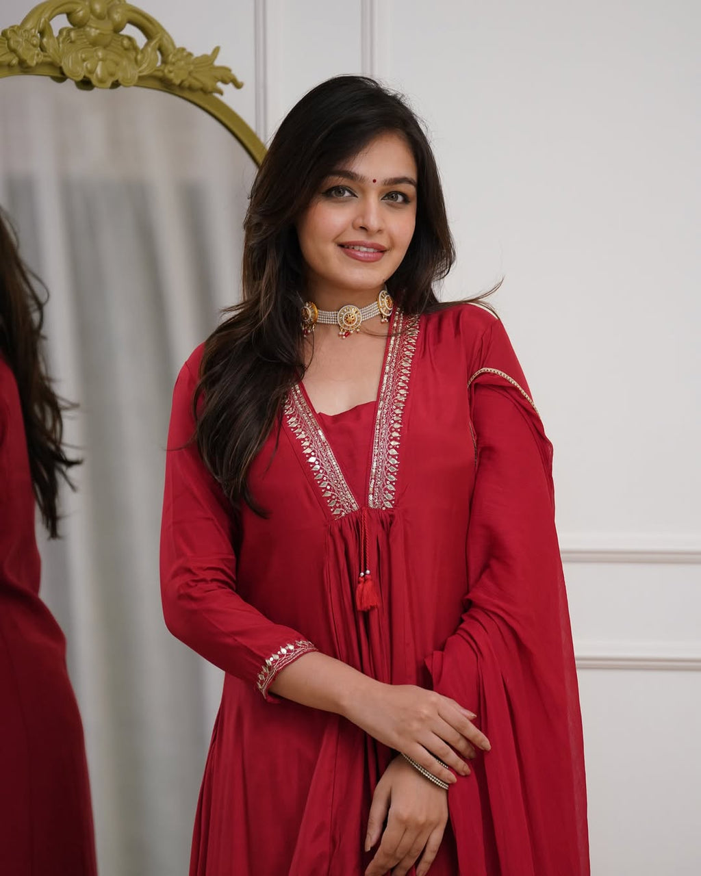 Elegant Red Anarkali Suit Set