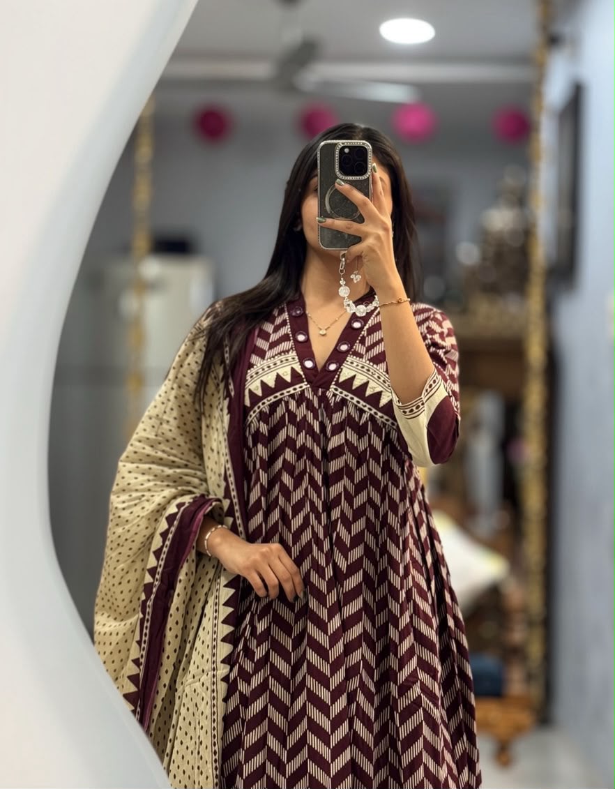PREMIUM COTTON 60*60 A-LINE KURTI SET