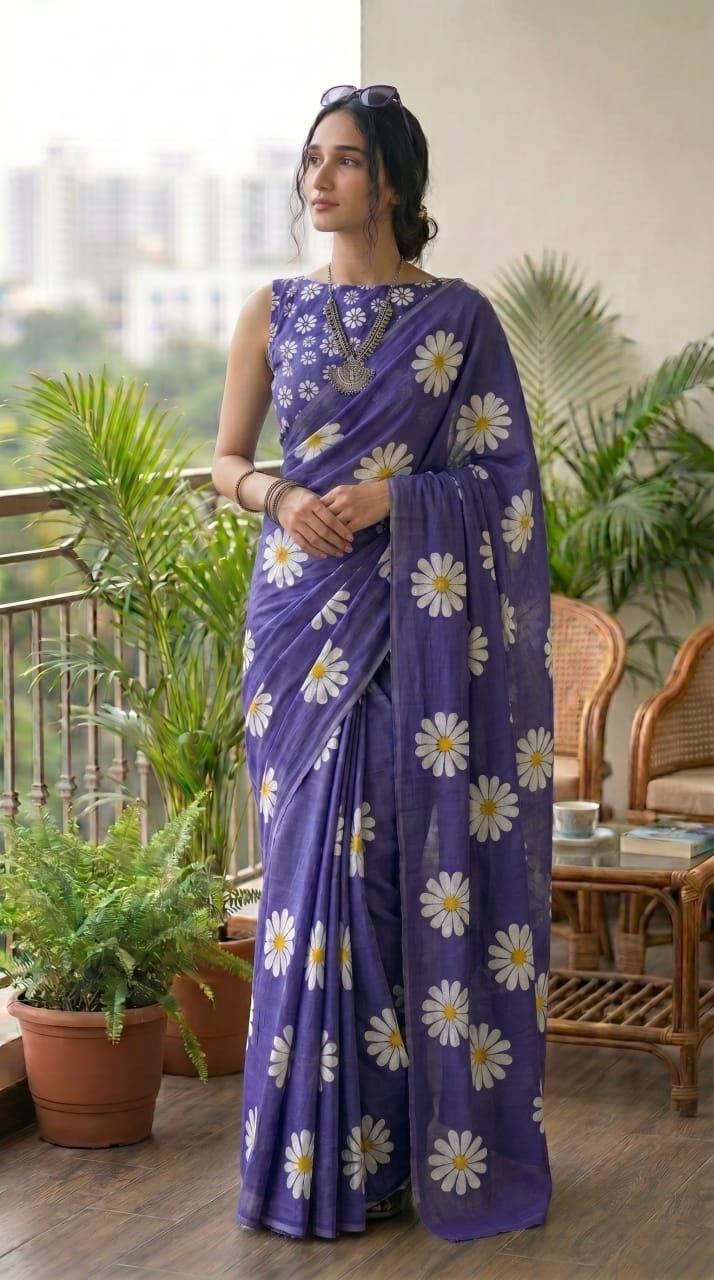 Bagru Print Pure Mulmul Cotton Saree