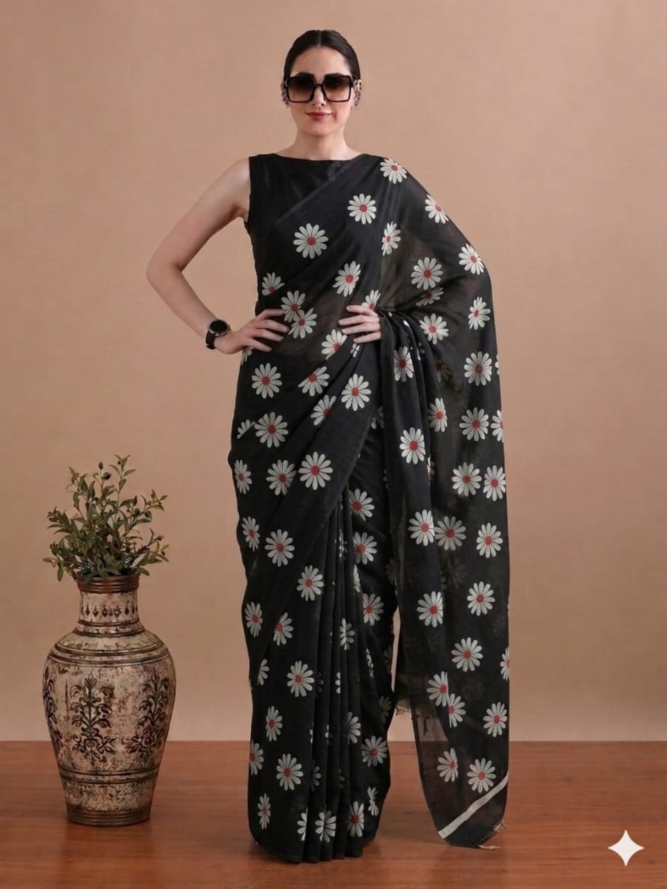 Bagru Print Pure Mulmul Cotton Saree