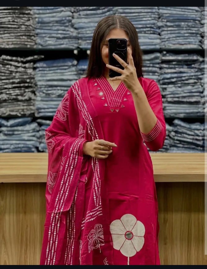 Elegant Embroidered Cotton Flaired Suit