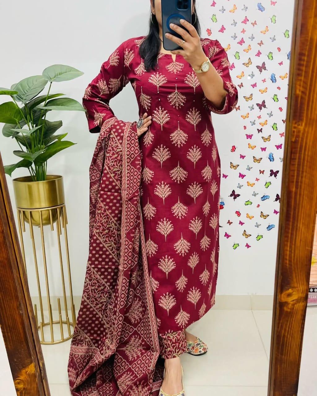 Premium Heavy Cotton Kurti with Dupatta