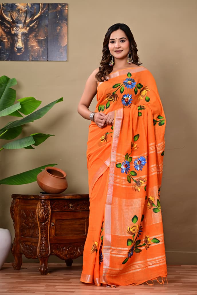 Handblock Print Linen Sarees