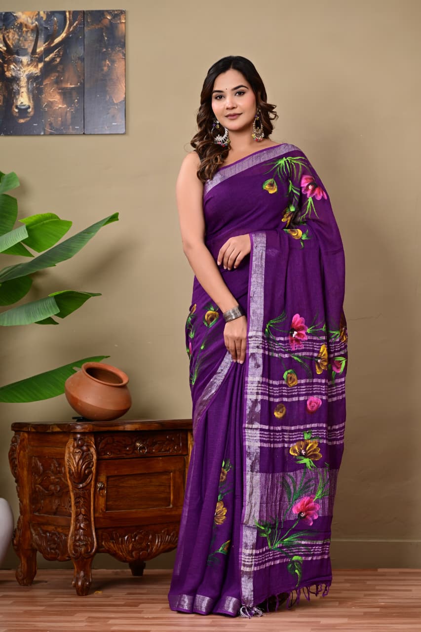 Handblock Print Linen Sarees