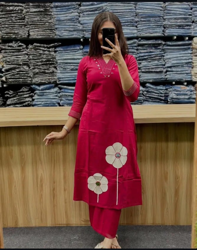 Elegant Embroidered Cotton Flaired Suit
