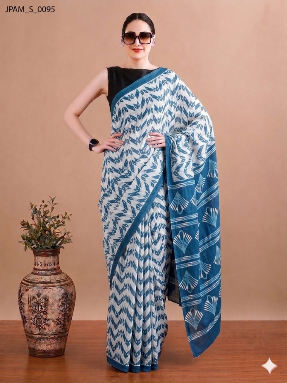 Premium Handblock Print Cotton Saree with Running Blouse