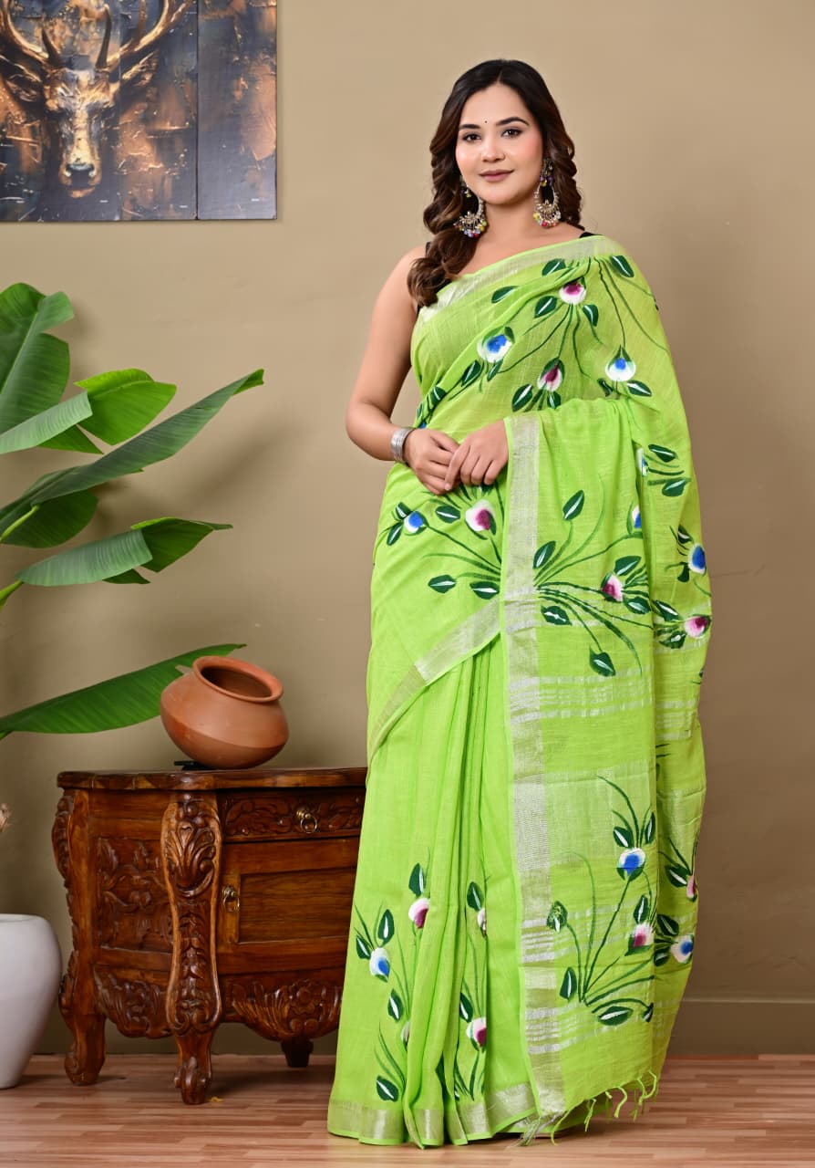 Handblock Print Linen Sarees
