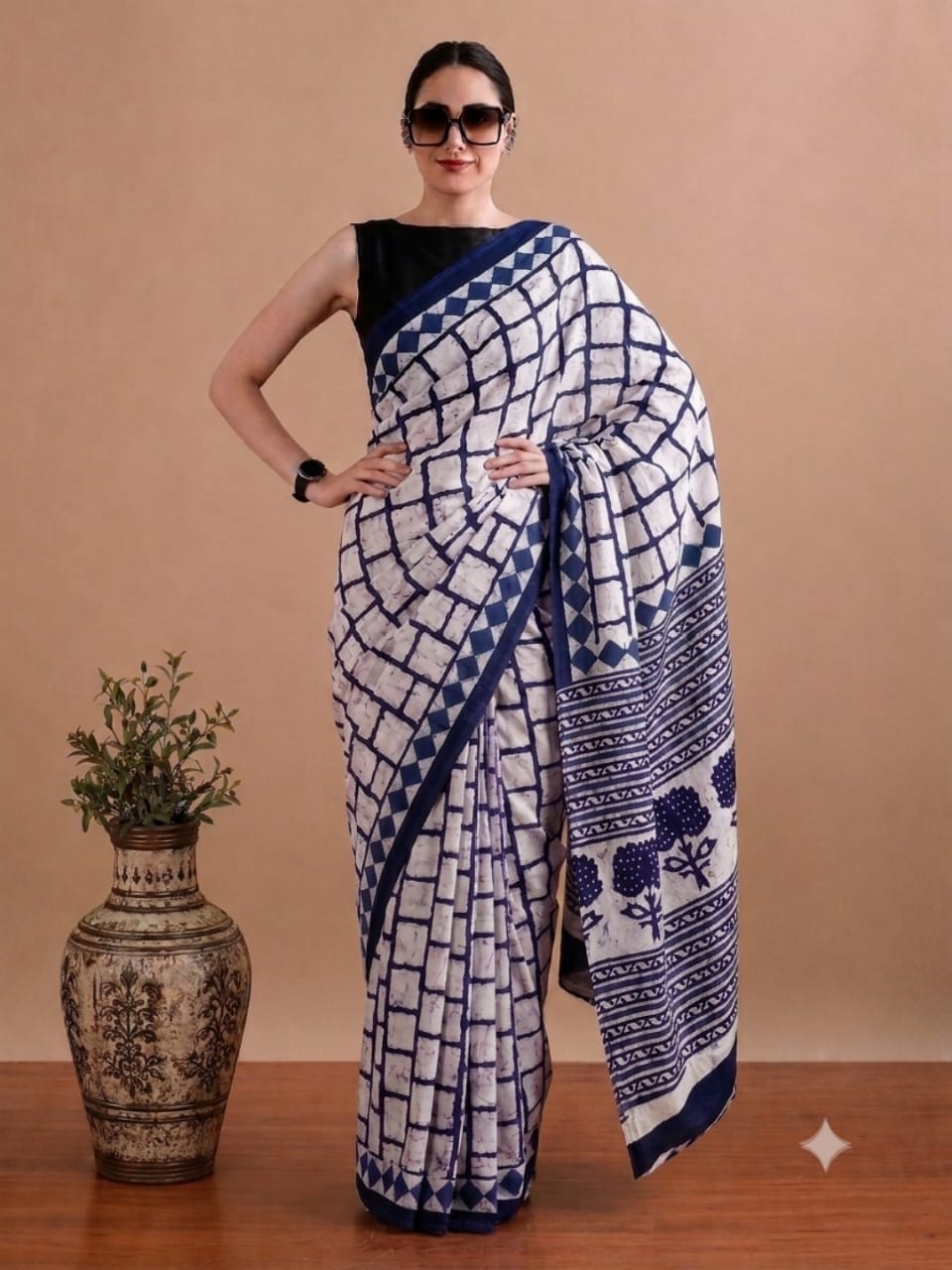 Premium Handblock Print Cotton Saree with Running Blouse