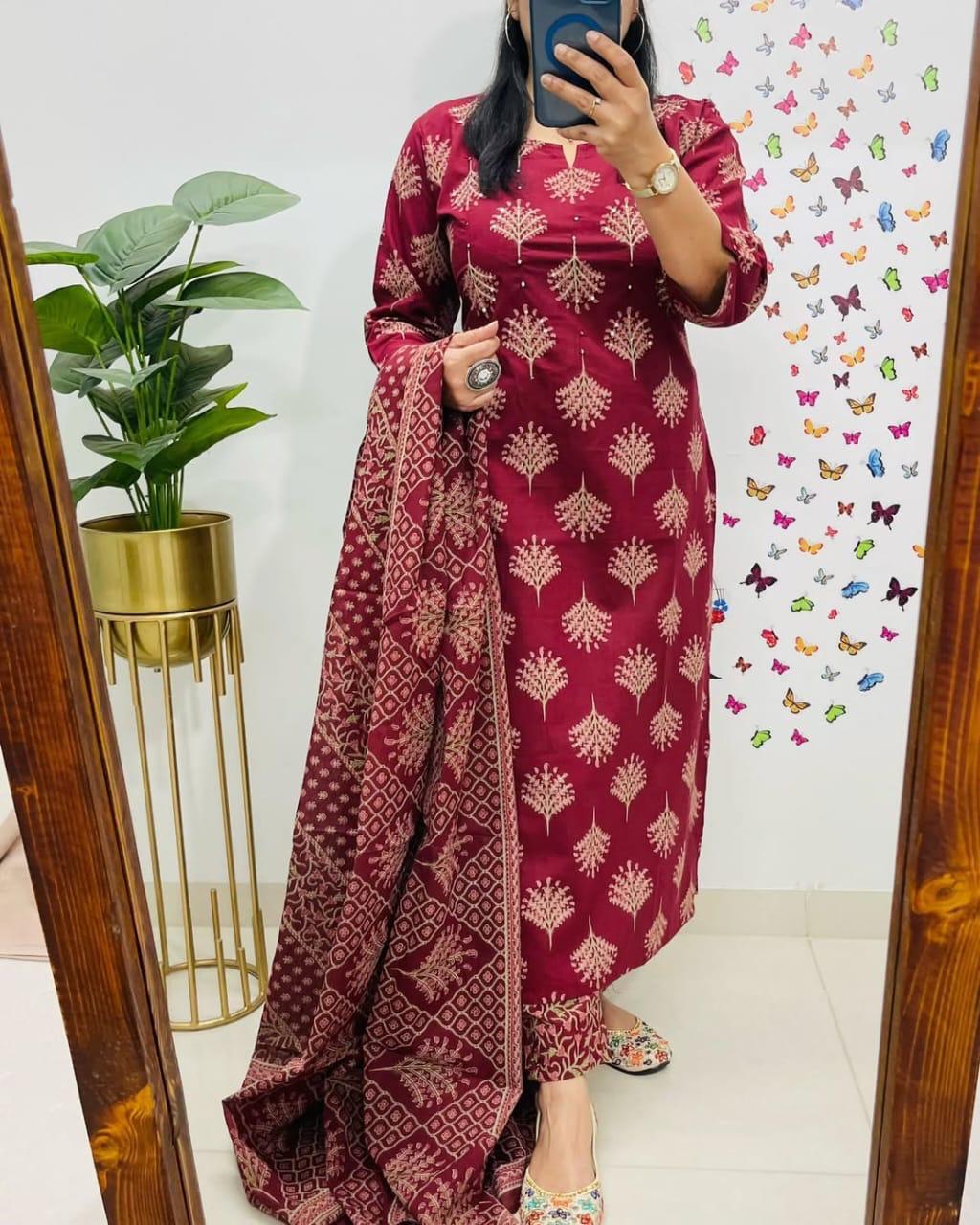 Premium Heavy Cotton Kurti with Dupatta