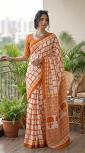 Premium Handblock Print Cotton Saree with Running Blouse