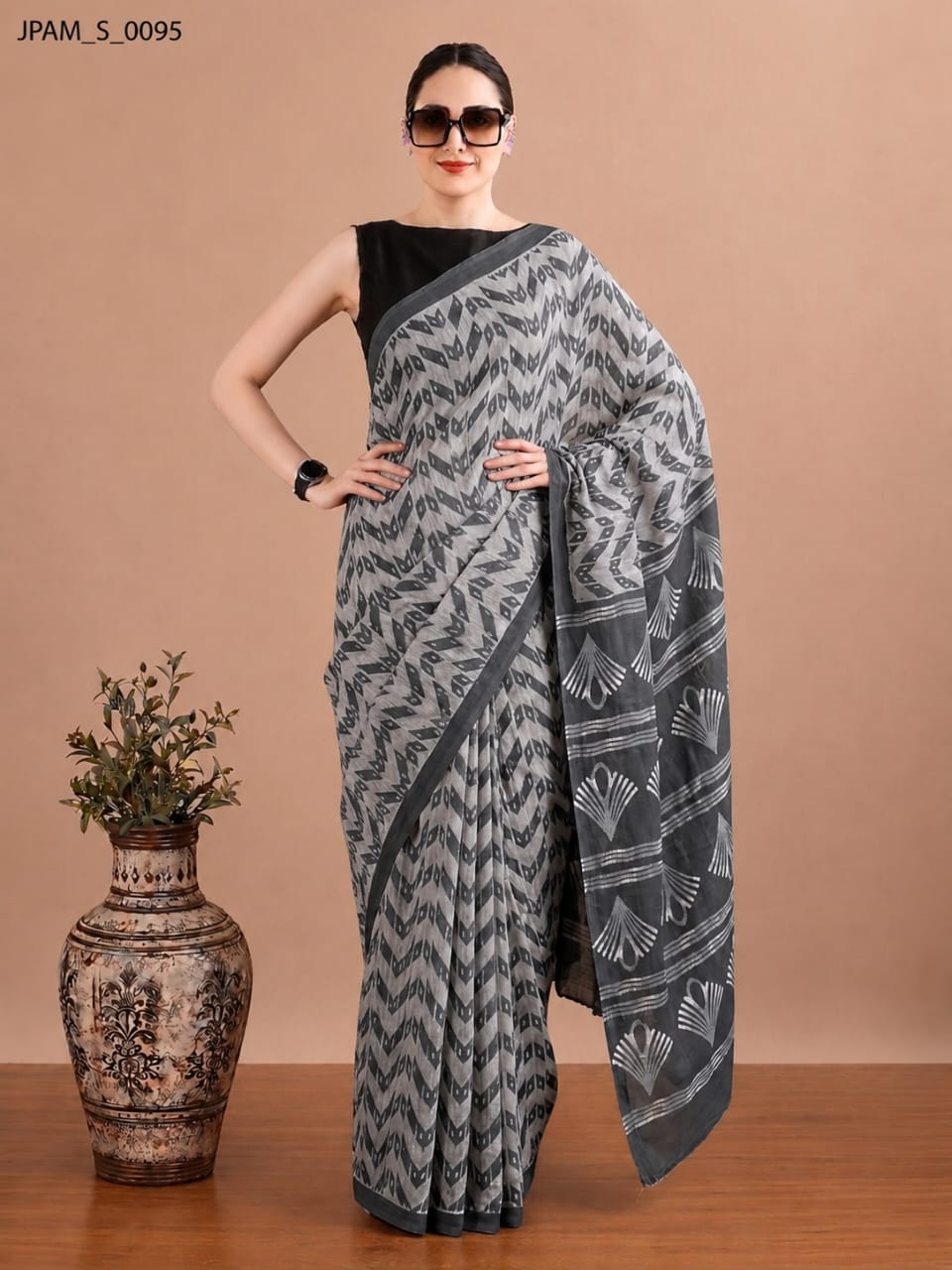 Premium Handblock Print Cotton Saree with Running Blouse