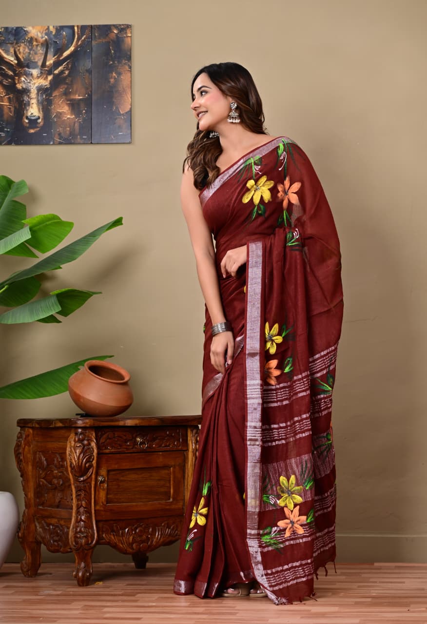 Handblock Print Linen Sarees