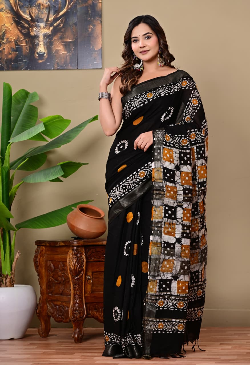 Handblock Print Linen Saree