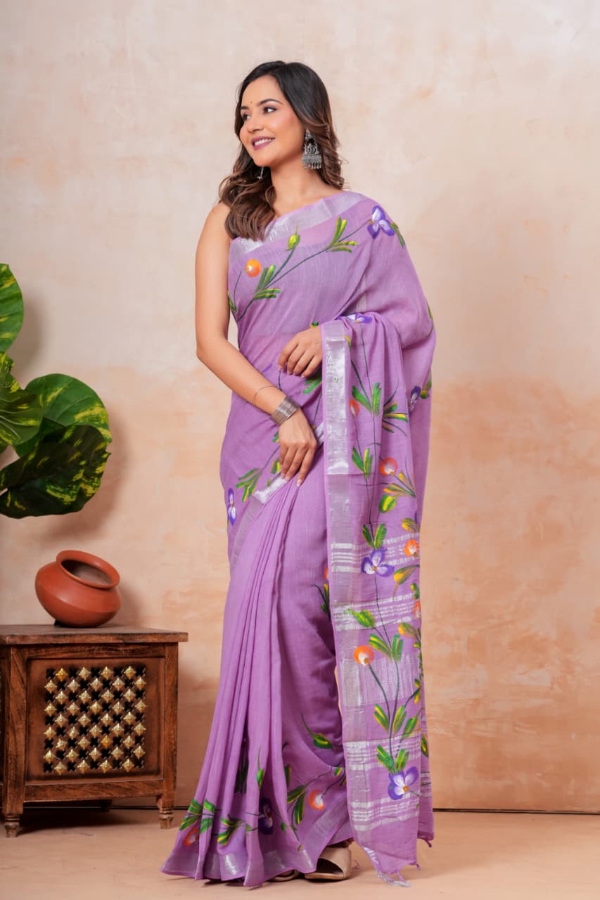 Handblock Print Linen Saree