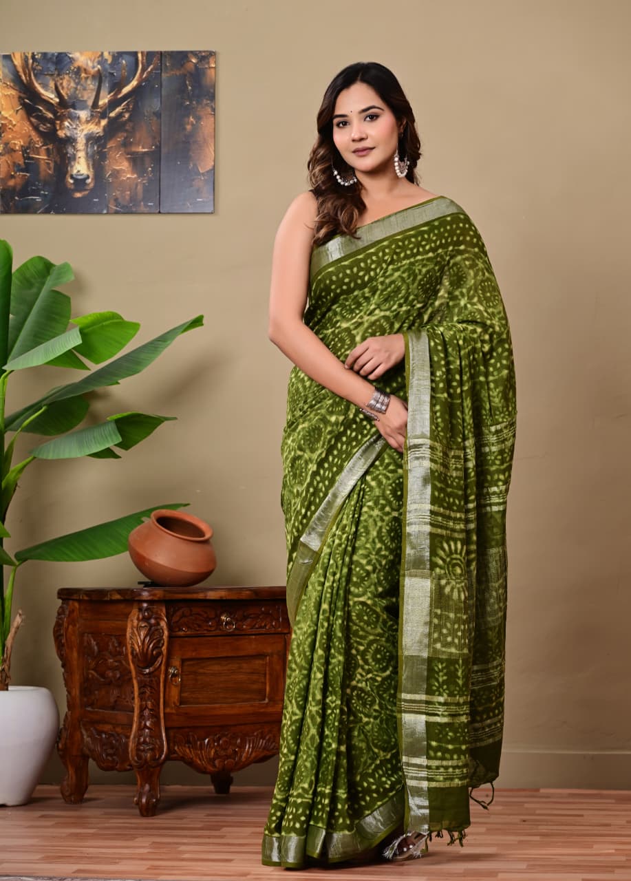 Handblock Print Linen Saree